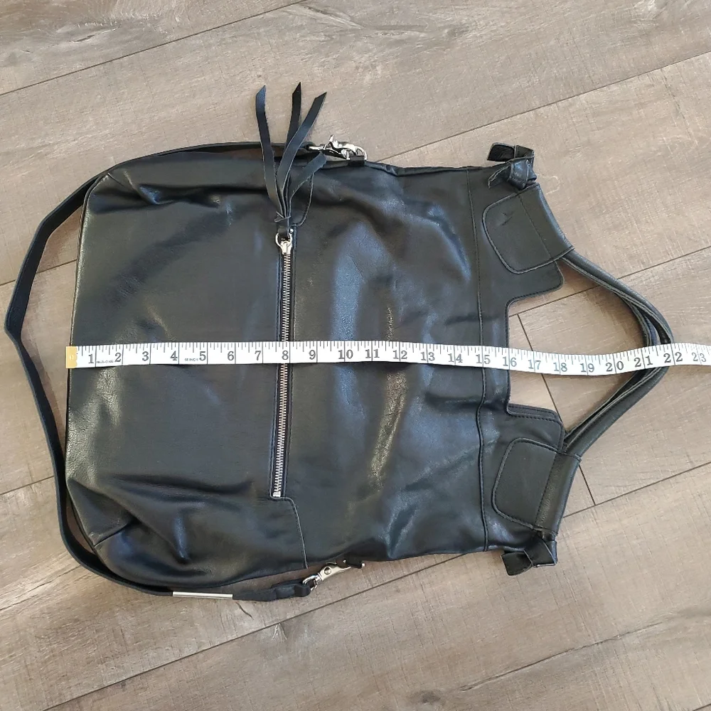 Foley + Corrina Mid City Black Leather Foldover Tote Bag Crossbody